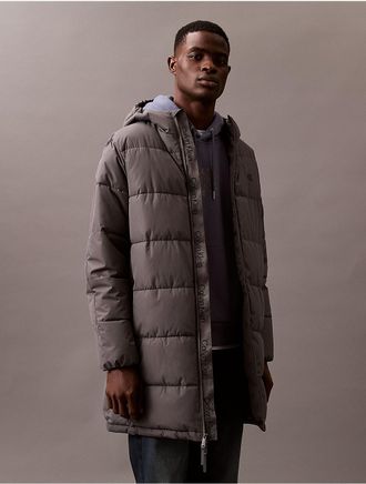 Calvin Klein Mens Heavyweight Hooded Long Puffer Coat - Grey - XS