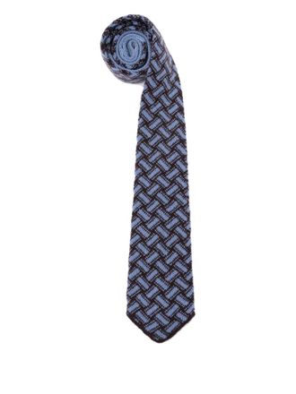 Drumohr geometric-pattern cashmere tie - Blue