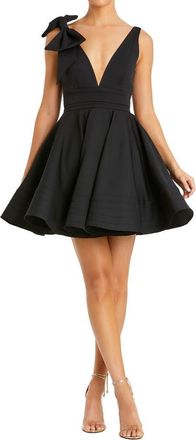 Mac Duggal Crepe Bow Strap Fit and Flare Mini Dress with V Neck in Black at Nordstrom, Size 10