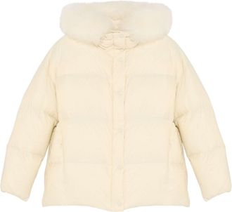Yves Salomon lambswool-trimmed hooded jacket - women - Polyamide/Duck Feathers/Lambs Wool/Duck Down - 38 - Neutrals