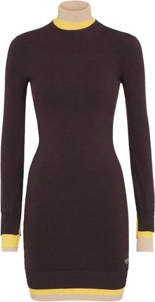 Fendi contrasting-trim dress - women - Polyurethane/Polyamide - 38 - Brown