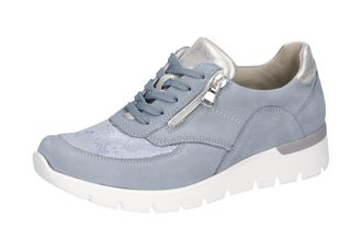 Waldl&auml;ufer Schn&uuml;rschuh WALDL&Auml;UFER K-RAMONA-Soft, Damen, Gr. 4,5 (37,5), silber (hellblau, silberfarben), Nappaleder, Nubukleder, Textil, kontrastfarbene Details,