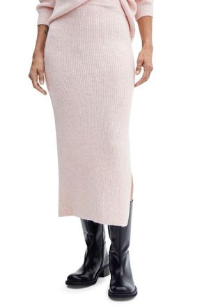 Mango Side Slit Knit Midi Skirt in Pastel Pink at Nordstrom, Size Large