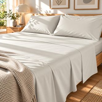 KASANOVA Completo letto matrimoniale cotone beige chiaro tinta unita