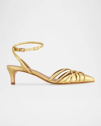 Bernardo Metallic Strappy Kitten Pumps