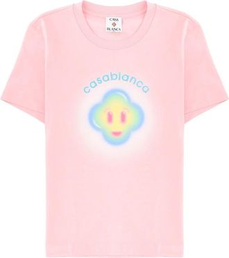 Casablanca Airbrush Smiley Fitted T-Shirt - Dames - T-shirts - Roze - M - Katoen - Tops
