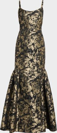 Aidan Mattox Sleeveless Floral Jacquard Mermaid Gown