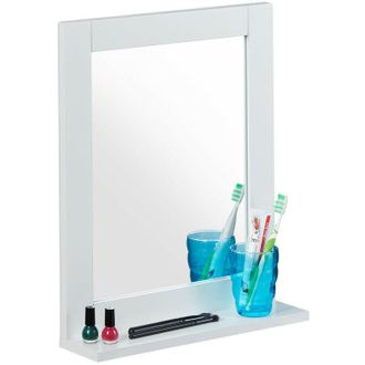 Relaxdays Relaxdays - Wall Mirror with Shelf, mdf Frame, HxWxD 49x40x10 cm, Angular, Bathroom & Toilet, Hallway & Bedroom, Natural