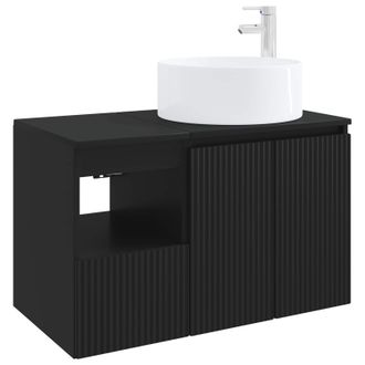 vidaXL Juego De Muebles De Ba&ntilde;o 2 Uds. Negro Madera De Ingenier&iacute;a Vidaxl