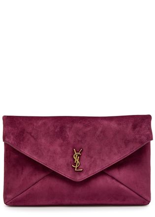 Saint Laurent Envelope Suede Clutch - Red - One Size
