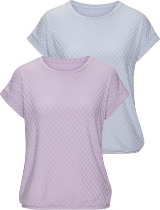 Vivance Kurzarmshirt VIVANCE mit modischem Jacquard-Muster, Damen, Gr. 32/34, lila (eisblau, lila), Obermaterial: 63% Polyester, 29% Viskose, 8% Elasthan, uni