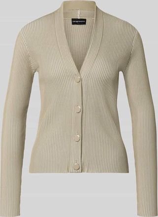 Emporio Armani Strickjacke mit V-Ausschnitt und Knopfleiste in Taupe, Gr&ouml;&szlig;e XL