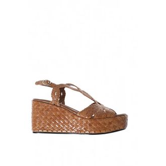 Pons Quintana Wedges, female, Brown, Size: 10 US Sandalo in pelle intrecciata