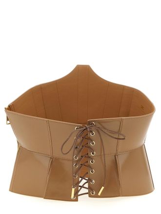 Elisabetta Franchi Corset-Style Leather Bustier Belt - Camel