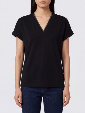 Brunello Cucinelli V-Neck Cotton Top with Monili Detail