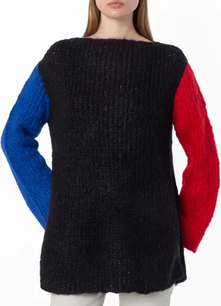 Ferragamo Colorblock Wool-Blend Knit Sweater, Size Medium