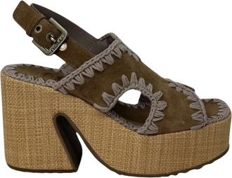 Mou Raffia Platform - Dames - Sandalen met hakken - Bruin - 37 EU - Su&egrave;de - Schoenen