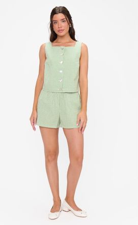 Show me your Mumu Maren Shorts in Field Green Gingham at Nordstrom, Size X-Small