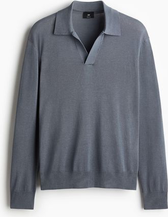 H&M Feinstrick-Poloshirt in Regular Fit - Grau