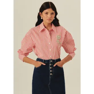 Exquise Daniela Poplin Shirt in Red-White at Nordstrom, Size Medium