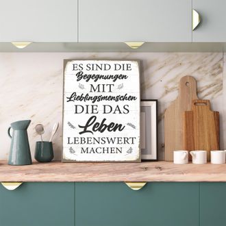 Queence Metallbild »Begegnungen Spruch Stahlschild Blechschild« Schriftzug Schriftzüge Sprüche Sprüche & Texte Vintage 1 Stk. tlg. 20x30x0,2cm - mit 4 Lochboh