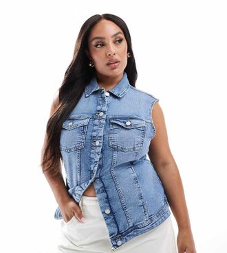 Only ONLY Curve denim vest in light blue wash