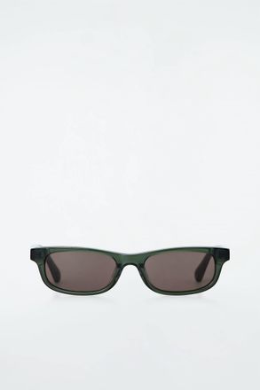COS Womens Scope Rectangle Translucent Lenses Sunglasses In Green Brown