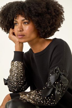 Roman Sequin Bow Sleeve Knit Jumper