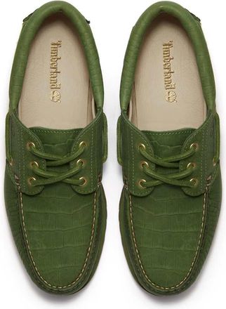 Timberland Authentic - Scarpe da barca con 3 occhielli in pelle pieno fiore verde medio