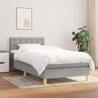 vidaXL Cama Box Spring Con Colch&oacute;n Tela Gris Claro 100x200 Cm Vidaxl