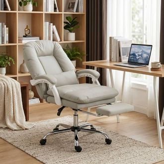 HOMCOM Reclining Office Chair, Desk Chair with Lumbar Support, Khaki