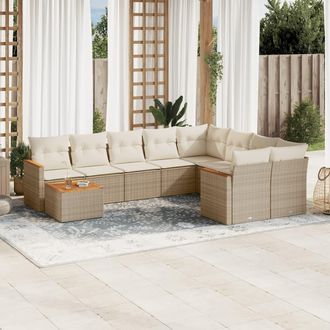 vidaXL Juego De Sof&aacute;s Jard&iacute;n Con Cojines Beige 10 Pzas Rat&aacute;n Sint&eacute;tico Vidaxl