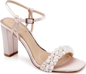 Badgley Mischka Peoria Ankle Strap Sandal in Champagne Satin at Nordstrom, Size 7.5