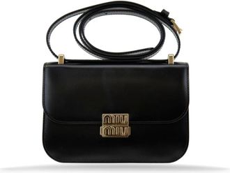 Miu Miu Cross Body Bags, female, Black, ONE SIZE, Leather Shoulder Bag with Snap Closure