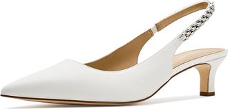 Michael Kors Marcia Kitten Sling Pumps Womens Shoes Optic White : 7.5 M, Leather