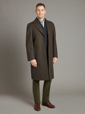 Oliver Brown Raglan Sleeve Overcoat Houndstooth - Green/Brown