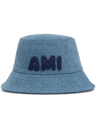 Ami logo-appliqué bucket hat - unisex - Cotton - 56 - Blue