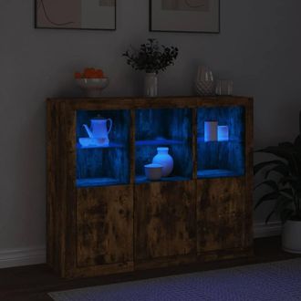 Berkfield Home Sideboards with LED Lights 3 pcs Smoked Oak Engineered Wood in Brown