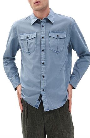 Rag & Bone Finch Cotton & Lyocell Military Button-Up Shirt in Washed Light Blue at Nordstrom, Size Xx-Large