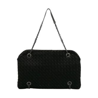 Bottega Veneta Pre-owned Grosgrain Intrecciato Duo Schoudertas - Dames - Pre-owned - Zwart - Maat: ONE Size Zijde