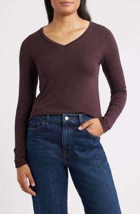 Eileen Fisher V-Neck Long Sleeve T-Shirt in Cassis at Nordstrom Rack, Size X-Large
