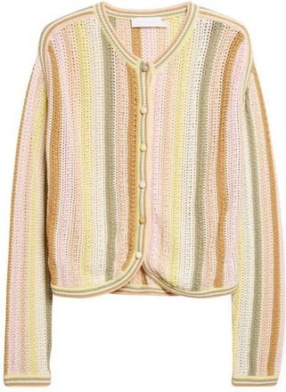 Zimmermann Indra Stripe Cotton Open Stitch Cardigan in Yellow Multi at Nordstrom, Size 4