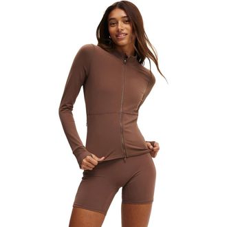 Cotton On Womens Active Core Zip Through Long Sleeve in Deep Taupe at Nordstrom, Size X-Small