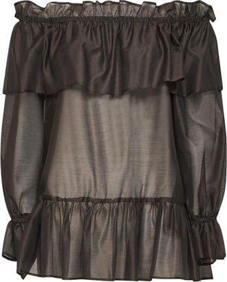 Blanca Vita Off-Shoulder Ruffle Blouse - Dames - Blouses - Bruin - S - Polyester - Overhemden