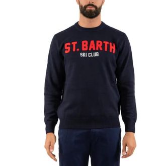 MC2 Saint Barth Truien & Vesten, Heren, Blauw, S, Groene Crewneck Sweater met Borduurwerk
