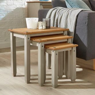 Home Source Industries Home Source - Corona Grey Pine Nest of Tables Set of 3 Occasional Coffee Side Table Mexican