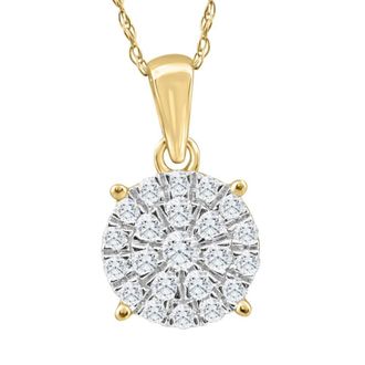 Pompeii3 3/8Ct TW Diamond Halo 9mm Round Pendant Yellow Gold Womens Necklace 18