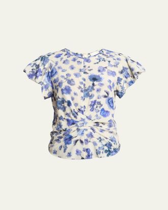 Isabel Marant Tullya Printed Draped Stretch Silk Top