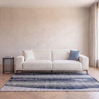 Maisons du monde Sof&aacute; de 3 plazas de tejido de poli&eacute;ster tramado beige con reposacabezas ajustables