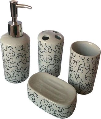 Trade Shop Trade Shop - Set 4 Pz Accessori Bagno In Ceramica Da Appoggio Design Moderno Fantasia